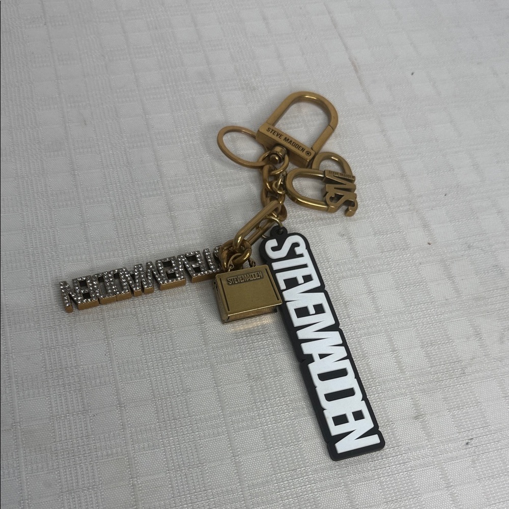 Steve Madden Brushed Gold Logo cluster Bag Charm/Keychain